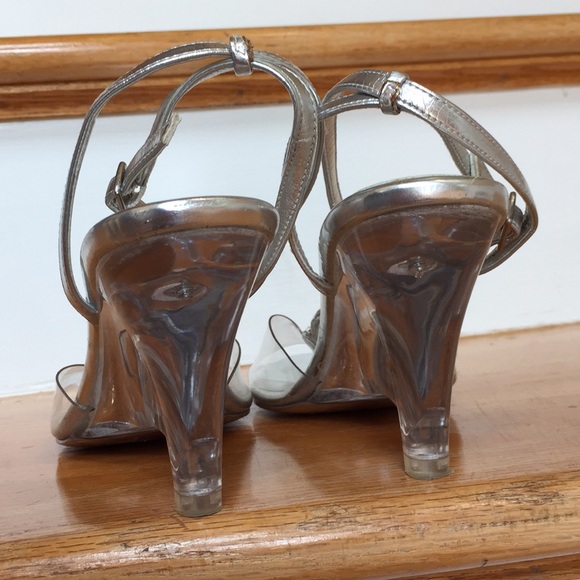 Nina triple strappy crystal medallion/Lucite heels - Picture 3 of 8